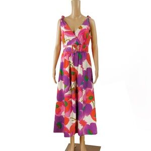 Rare Vintage 60s Roger Freres Haute Couture V Neck Sleeveless Floral Maxi Dress